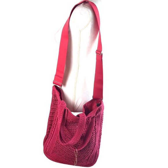 the sak Red Crochet XL Boho Tote Bag Purse Lanie Market Tote Shoulder Travel Eco - Picture 10 of 16